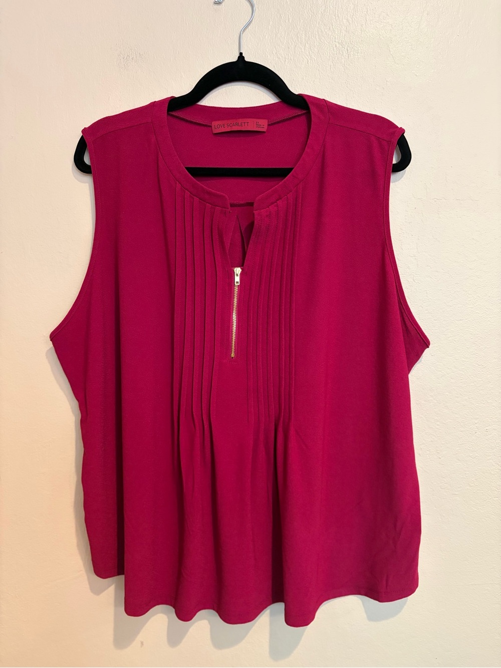 Love Scarlett Magenta Pintuck Zip-Front Camisole, Business Casual, Dressy Tank